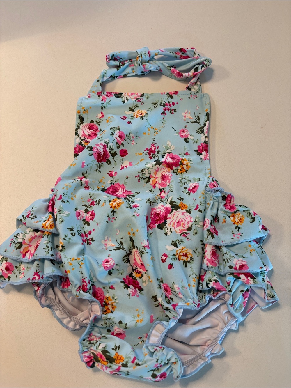 Floral Print Halter Ruffle One Piece Swimsuit